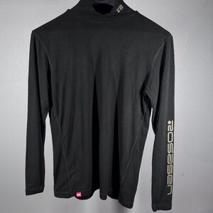 EUC Rosasen Mens Mock Neck Soft Long Sleeve Golf Shirt Black Large Base Layer